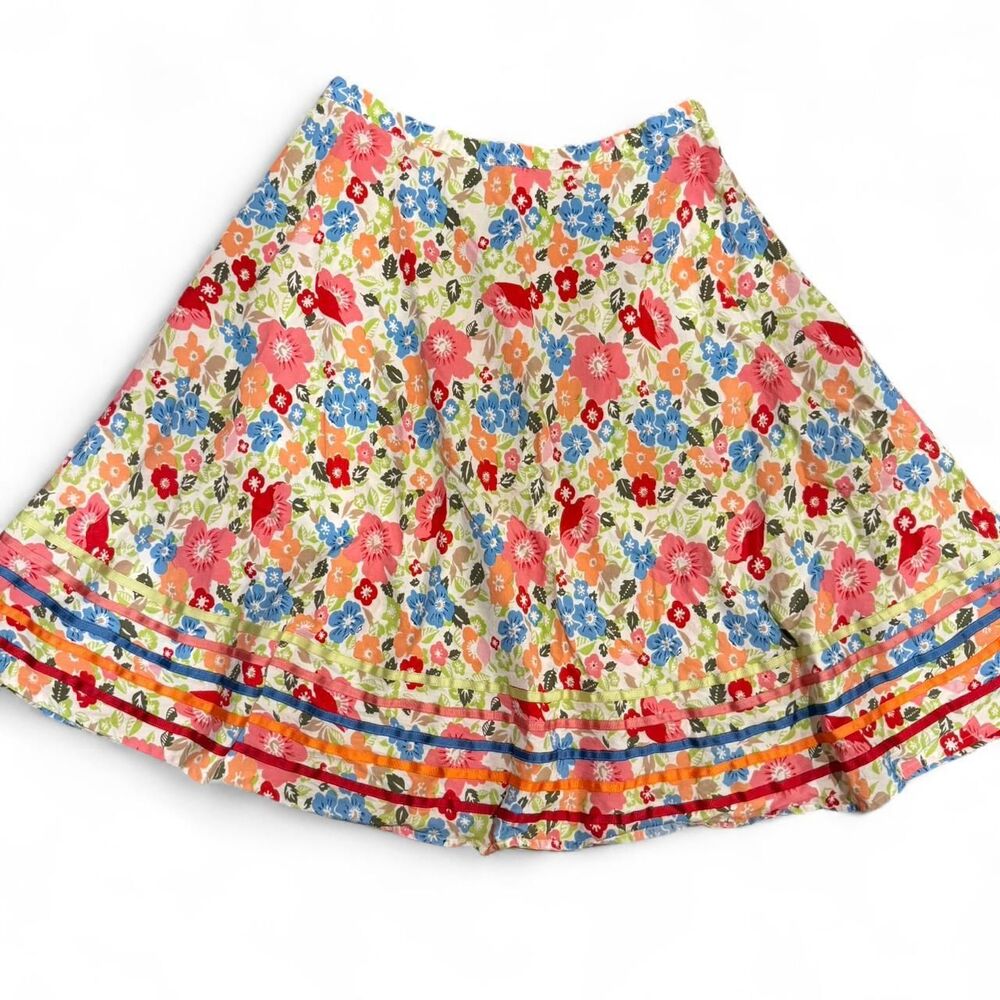 Coldwater Creek Women's Vintage Colorful Rainbow Flower Cottagecore Skirt